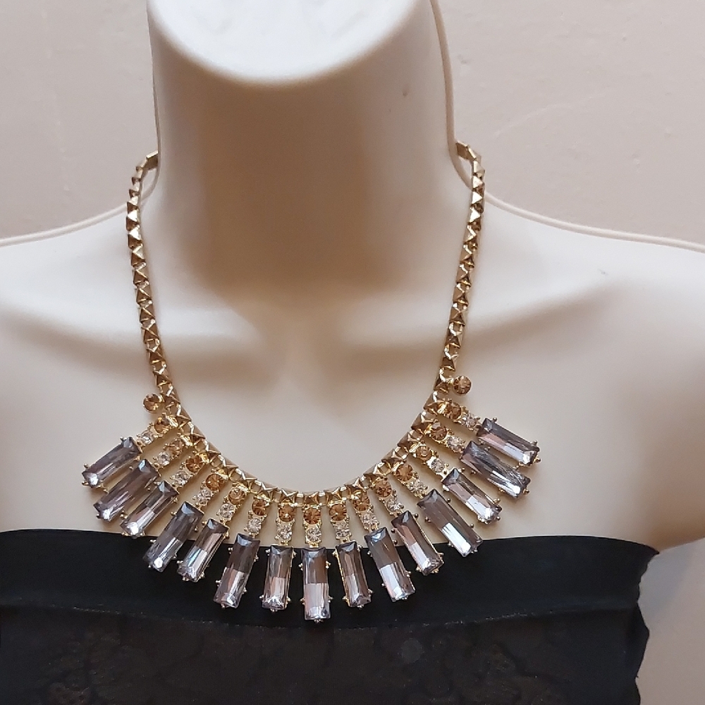 Vintage Cara New York Rhinestone Glam Fringed Bib Statement Necklace
